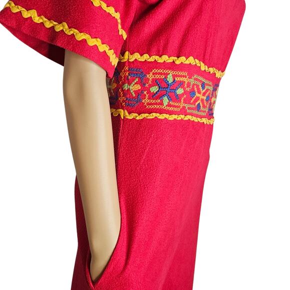 1990s Embroidered Red Katz Culotte Short Sleeve Romper Long Back Zipper Size Sm - Picture 11 of 14